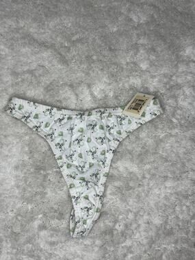 Partners Intimates Floral Print Thong Panty Size 4 XS White Cotton NWT